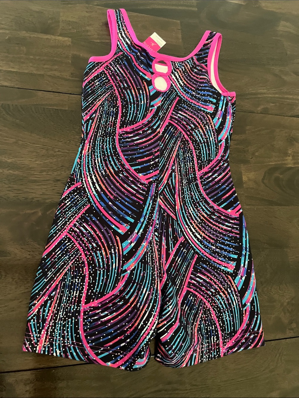 Large Pink Turquoise Patterned One-Piece Activewear Leotard Dance Gymnastics L - Picture 8 of 10